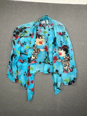 Chicos Asian Kimono Duster Boho Open front BIRD FLORAL Tree 1 M - Image 1 of 4