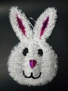 Happy Easter Bunny Face 8.5" x 11.8" x 1.25" Tinsel Door Wall Hanger Decor - Picture 1 of 6