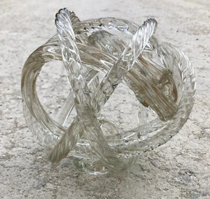 Murano Art Glass Twisted Clear Gold Speckled Ribbed Rope Knot Sculpture 6" - Picture 1 of 5