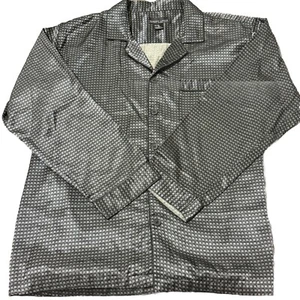 Pijama vintage Robert Louis para hombre mezcla de seda XLT diseño geométrico plateado negro - Imagen 1 de 13