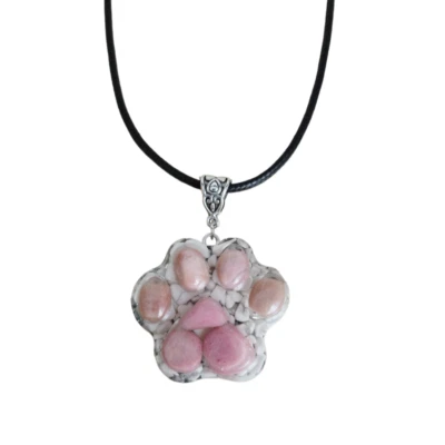 Orgonite ciondolo Zampa Orgone Rodocrosite Howlite collana gatto cane animali - Immagine 1 di 4