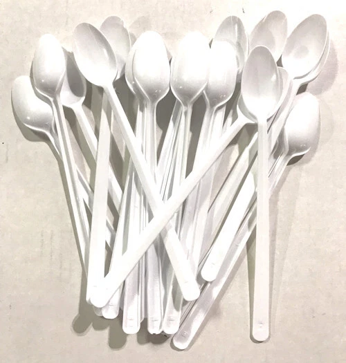 8” White Long Soda Milkshake Iced Tea Spoons Plastic Disposable 25pcs #SPN1 - Image 1 of 1