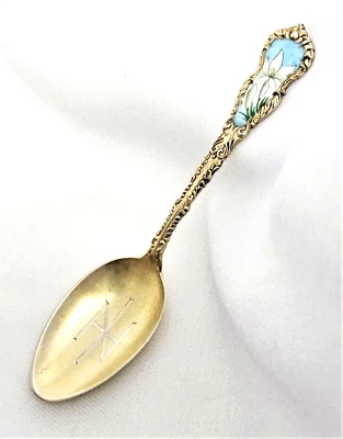 Colher lembrança esmaltada prata esterlina lírio da Páscoa cruz lavada a ouro - Imagem 1 de 4