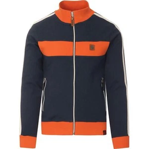 MENS TROJAN PANEL STRIPE RETRO ZIP UP TOP / ZIP UP TRACK TOP 8600 - DARK BLUE - Picture 1 of 2