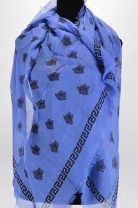 NEW Versace $350 Blue Black Modal Silk MEDUSA HEAD Greek Key Scarf - Picture 1 of 8