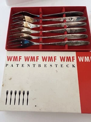 schöne alte Silber Kuchengabeln von WMF Design alt 6 Stück Set Patentbesteck - Bild 1 von 4
