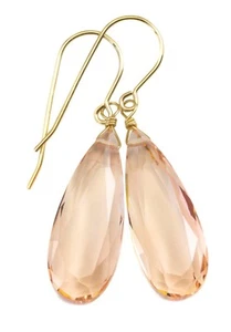 14k Gold Simulated Morganite Earrings Pink Peach Morganite Dangles Sterling Drop - Picture 1 of 5