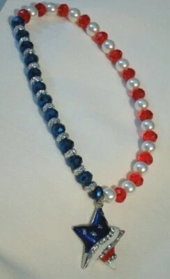 Stars and stripes pet dog cat neckwear glass white pearls blue and red crystals - Image 1 of 4