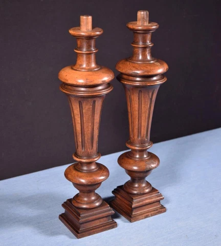 *14" Pair of French Antique Solid Walnut Posts/Pillars/Columns/Balusters Salvage Cover