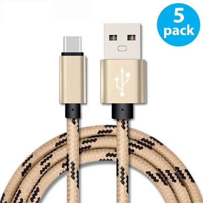 5-Pack Braided USB-A  to USB Type-C Fast Charge Cable Cord Charger Charging Sync - Image 1 of 4