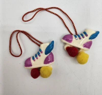 Vintage 80s ROLLER SKATES Hair Rubber bands ponytail holder elastic beads pom - Image 1 of 4