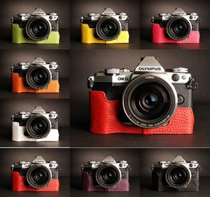 Estuche de media cámara de cuero genuino para Olympus OM-D E-M5 EM5 II 8 colores - Imagen 1 de 9