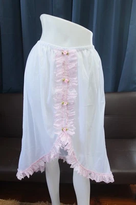 #E23 Estilo De Colección 2XL/ElásticoW.24-42"Blanco Nylon Medio Deslizamiento Con Borde de Encaje Longitud27" Foto 1 de 4