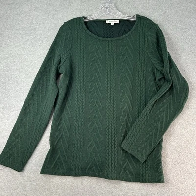 Suéter tejido con cable Grace & Lace verde oscuro mangas largas ligero suave Foto 1 de 4