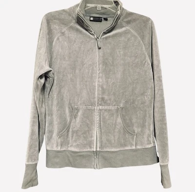 Chaqueta Carole Little Gris Terciopelo Terciopelo Cremallera M Lentejuelas Rosa Floral Y2K Años 90’s Foto 1 de 4