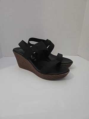 Italian Shoemakers  Women’s Slingback Open Toe Wedge Sandals Heels Blk Bro Sz 10 - Image 1 of 4