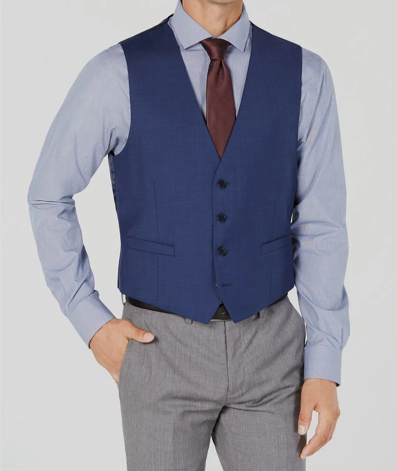 Chaleco de traje liso azul calce ceñido Calvin Klein para hombre talla L Foto 1 de 2