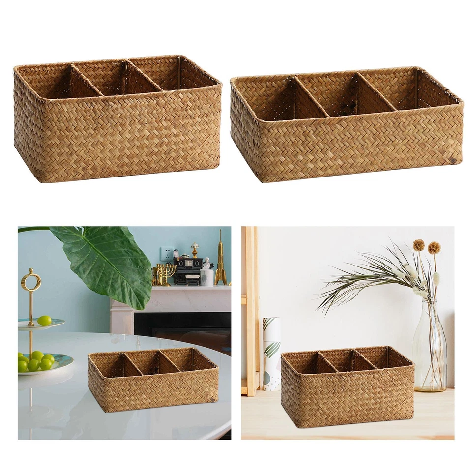 Cesto portaoggetti in vimini Organizer da scrivania Cesto in rattan Cannuccia da - Immagine 1 di 1