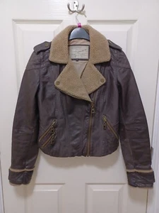 River Island Women Real Leather Jacket Brown Size 8 / S - Picture 1 of 23