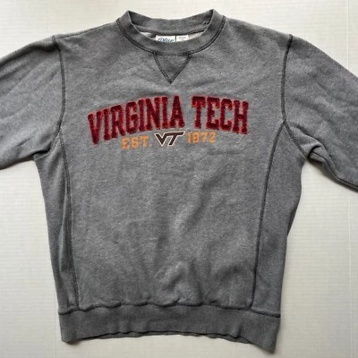 Virginia Tech Hokies Mens M Sweatshirt Crewneck Blue 84 Stitched Spellout Gray - Image 1 of 4