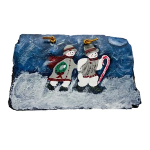 Holiday Snowman Slate Wall Hanging Folk Art Country Hand Made Christmas Painted - Picture 1 of 8