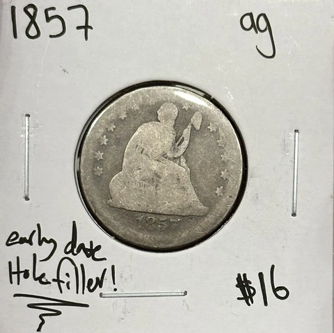 1857 P Seated Liberty Quarter ~Early Date Filler Coin!~ Cover
