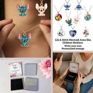 Personalised Gifts Lilo & Stitch Little Mermaid Necklace Customised Message UK - Picture 1 of 36