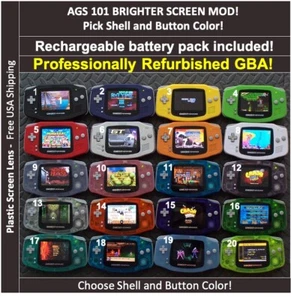 Game Boy Advance GBA System AGS101 mod retroilluminato - schermo in plastica - con mazza ricaricabile - Foto 1 di 25