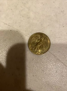VINTAGE  CHRISTIAN GOLD COLORED RELIGIOUS ANGEL WINGS HALO COIN MEDAL - Picture 1 of 2