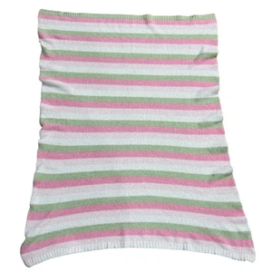 Carters Just One Year Pink Green White Stripe Chenille Baby Security Blanket - Picture 1 of 5