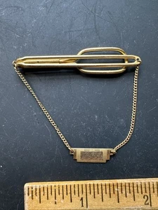 Vintage Swank Tie Bar Clip 10K Solid Gold Chain & Monogram Pendant - Picture 1 of 9