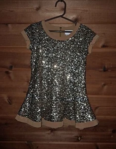 Girls Holiday Sequin Dress Size 7/8 American Girl gold & Silver Back Zip SALE - Picture 1 of 10