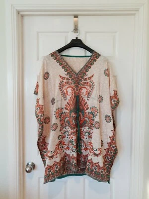 Vestido Hecho a Mano Verde Beige Cachemira Playa Verano Suave Ligero Talla Única C50 Foto 1 de 2