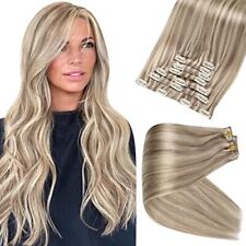 Full Shine Blonde Clip in Hair Extensions Highlights Human Hair Clip in Exten...