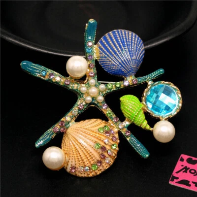 Nuevo Lindo Broche Prendedor Lindo Esmalte Azul Estrella de Mar Cristal Moda Mujeres Dije Foto 1 de 3
