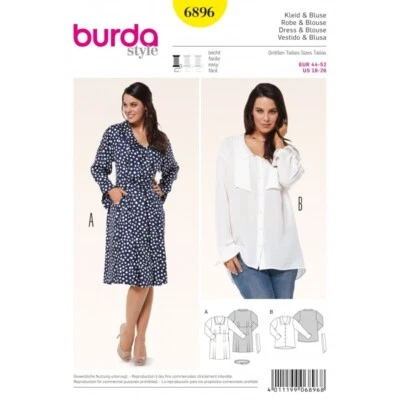 6896 PATRON BURDA  CREATIONS ROBE  OU TUNIQUE FLUIDE    46 AU 54 - Photo 1/2