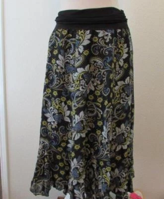 CAbi Mujer XS Negro Azul Tostado Floral Paisley Falda Reversible #691 2 en 1 Foto 1 de 4