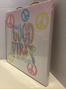 Good Vibe Peace Signs Canvas Wall Art,8x8 Boho Canvas Print - Picture 1 of 3
