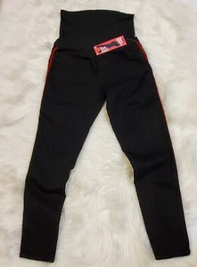S.O.N.G Maternity Jeggings Pants Womens Large Black w/ Red Stripe Stretch Jeans - Picture 1 of 5