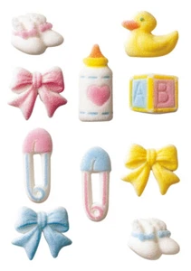 Baby Shower Party  Sugar Top Decor - Bows, Ducks, Baby Bottle, Shoes, 24 pk - Picture 1 of 4
