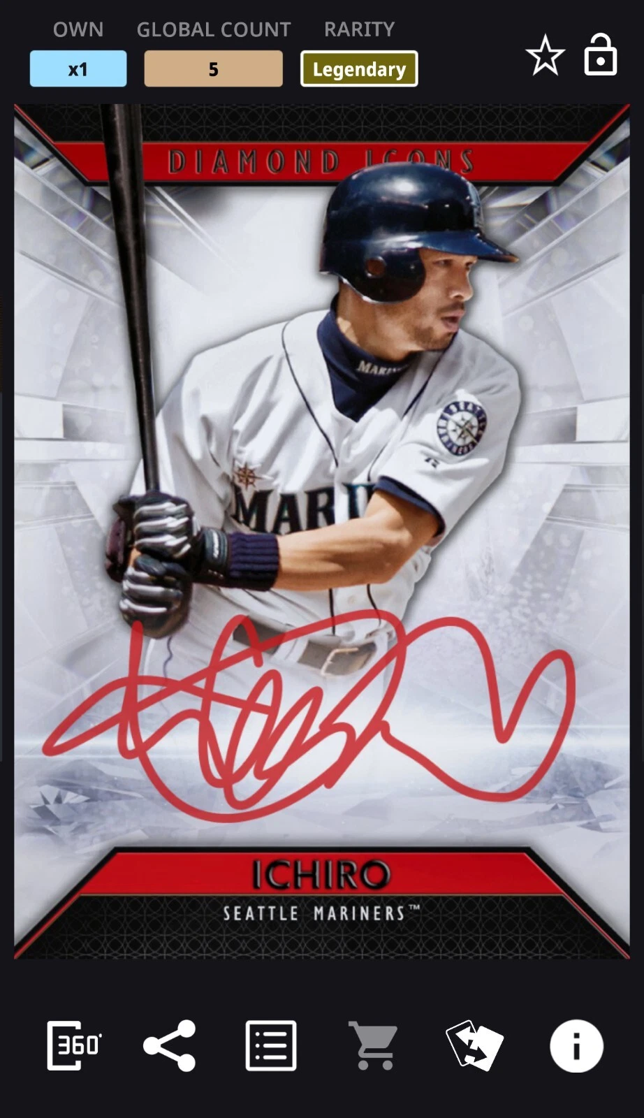 2019 Topps Bunt Diamond Icons Ichiro Suzuki Signature Red DIGITAL card CC 5