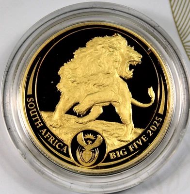 Sudáfrica, 2025 Oro 50 Rand 1/4 OZ Big Five Lion Design - ¡Prueba!! Foto 1 de 3