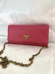 Authentic Hot Pink Prada Saffiano Leather Wallet On Chain - Picture 1 of 13