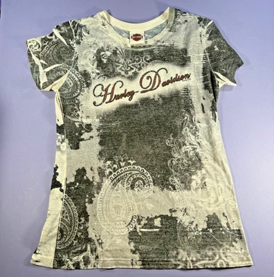 Camisa Paisley Mujer Harley Davidson Manga Corta Y2k Transparente Bling L Foto 1 de 4