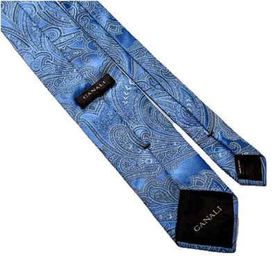 Corbata Canali Metálica Plateada Azul 100% Seda Floral Paisley Jacquard Lujo Italia Foto 1 de 4