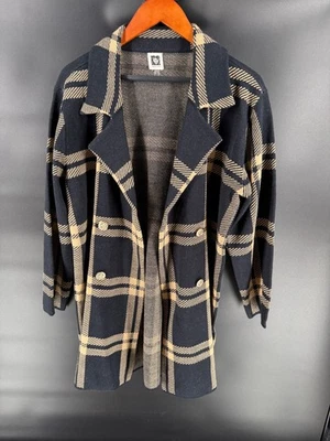 Cárdigan Blazer Anne Klein Chaqueta Abierta Doble Pecho Negro Tejido a Cuadros Carrera Foto 1 de 4
