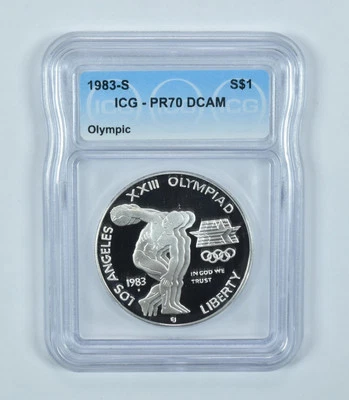 1983-S Olympic Discus Commemorative Silver Dollar PR70 DCAM ICG - Image 1 of 4