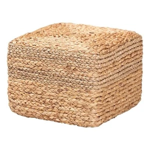 Pemberly Row 11.8" Seagrass Rattan Accent Footstool in Natural Brown - Picture 1 of 7