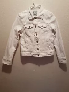 Old Navy Stretch White Long Sleeve Button Up Denim Jacket Women's Size Small - Picture 1 of 7