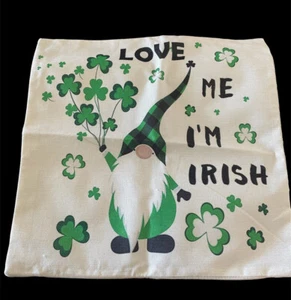 Love me I'm Irish Pillow Covers 18x18" Spring Green Black Clover Gnome - Picture 1 of 4